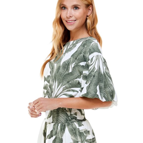 TCEC | NWOT |  Bubble Sleeves Palm Tree Top | S | Green - Picture 4 of 5